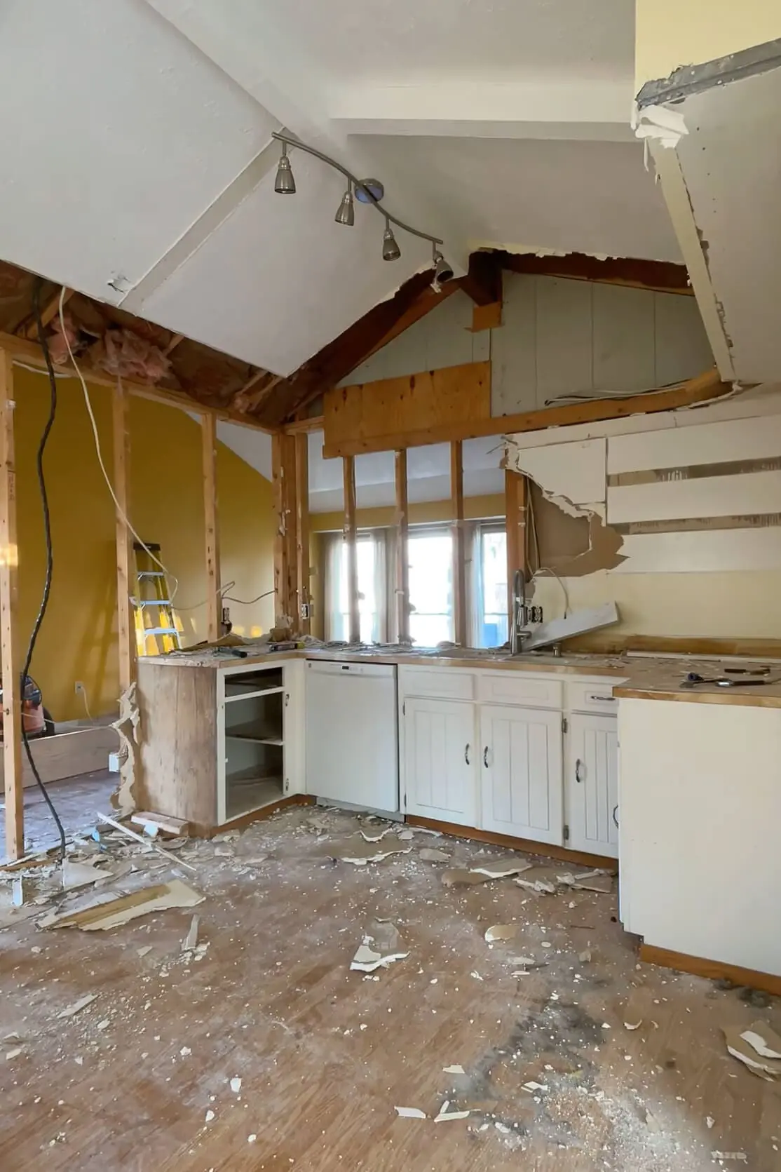 Demo day during DIY kitchen remodel.